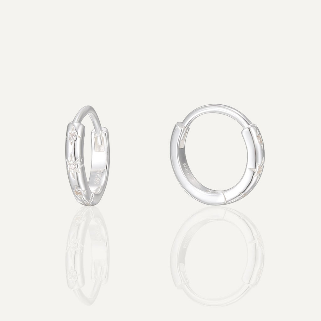 925 Sterling Silver Star Circle Zircon Earrings — front view