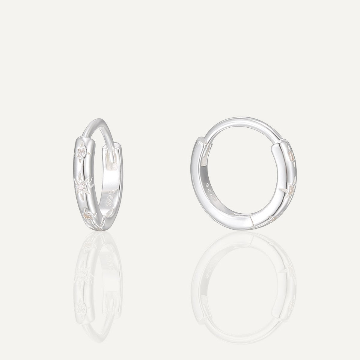 925 Sterling Silver Star Circle Zircon Earrings — front view