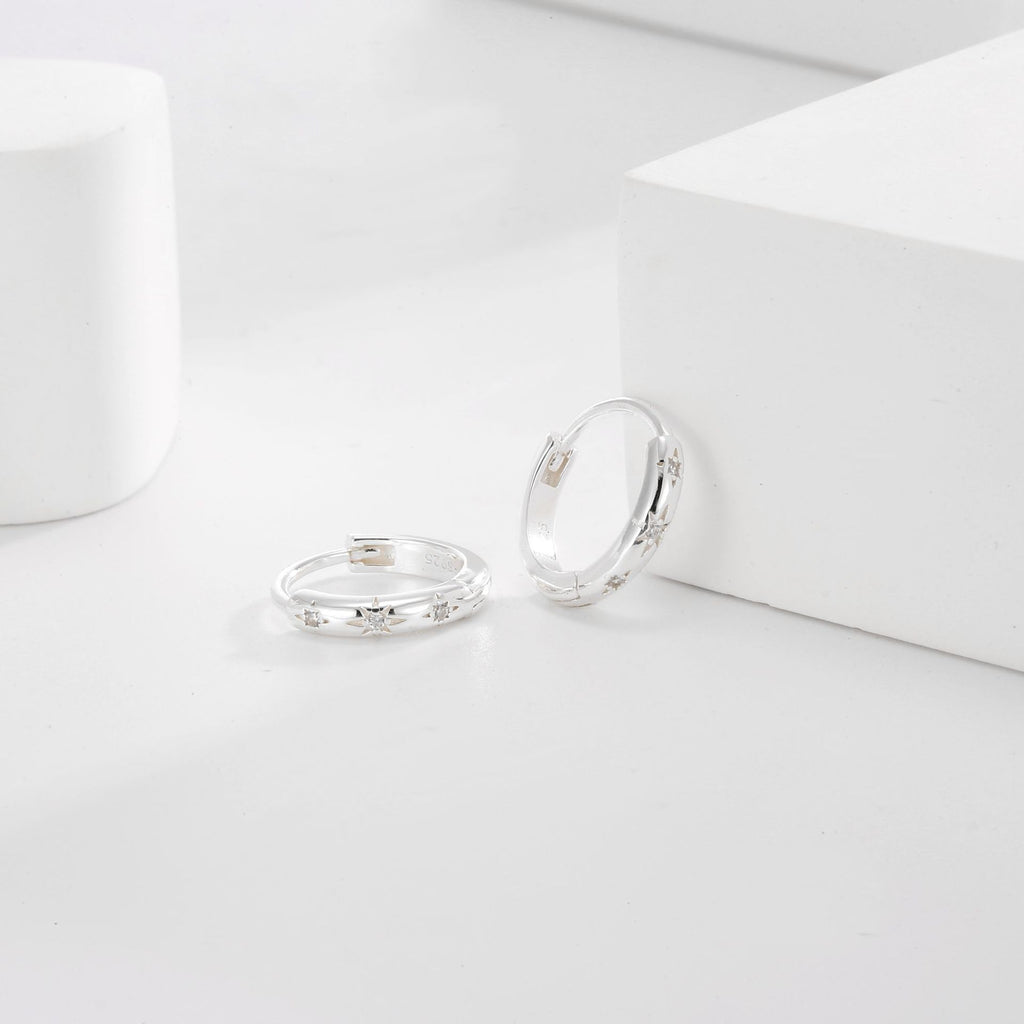 925 Sterling Silver Star Circle Zircon Earrings — material and finish close-up