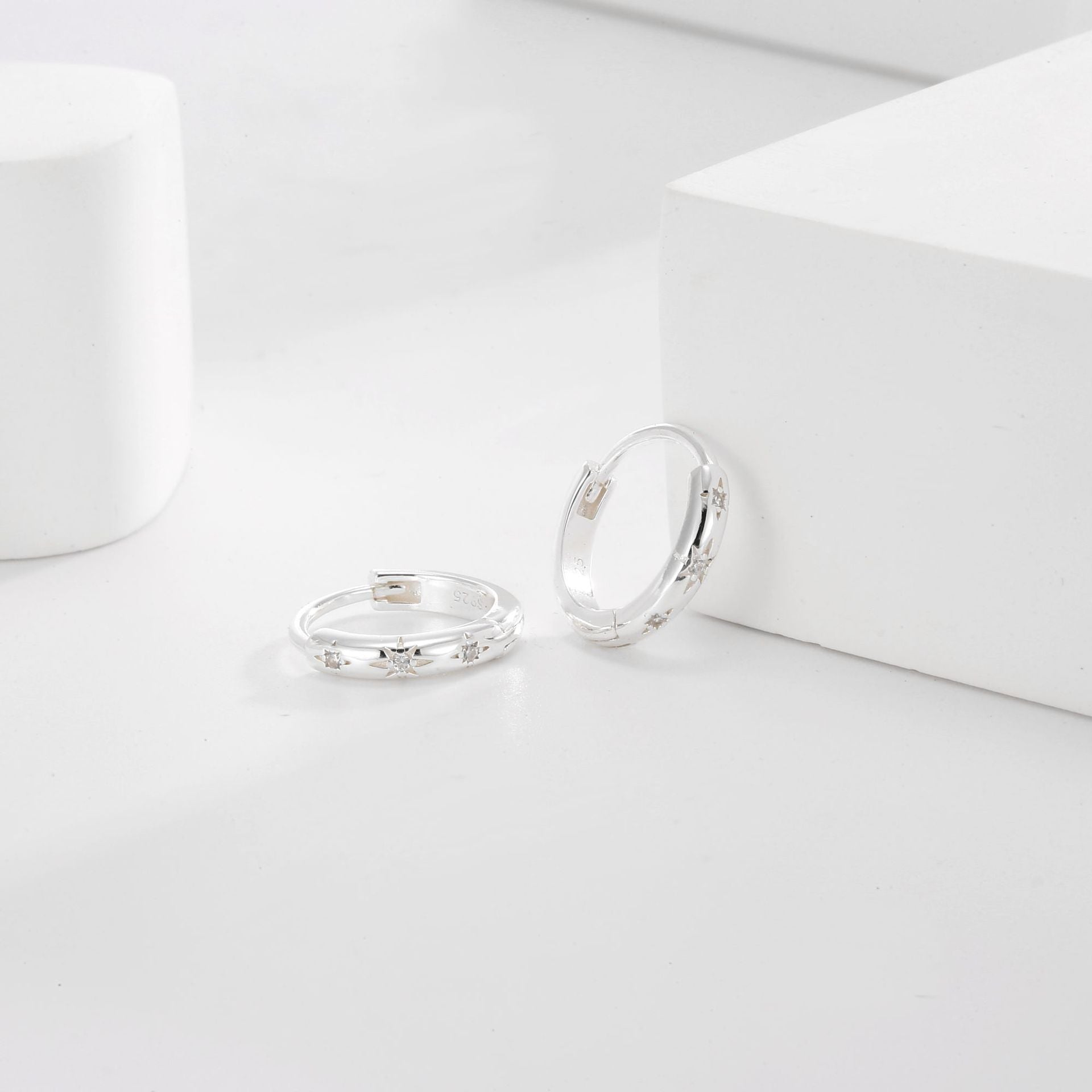925 Sterling Silver Star Circle Zircon Earrings — material and finish close-up
