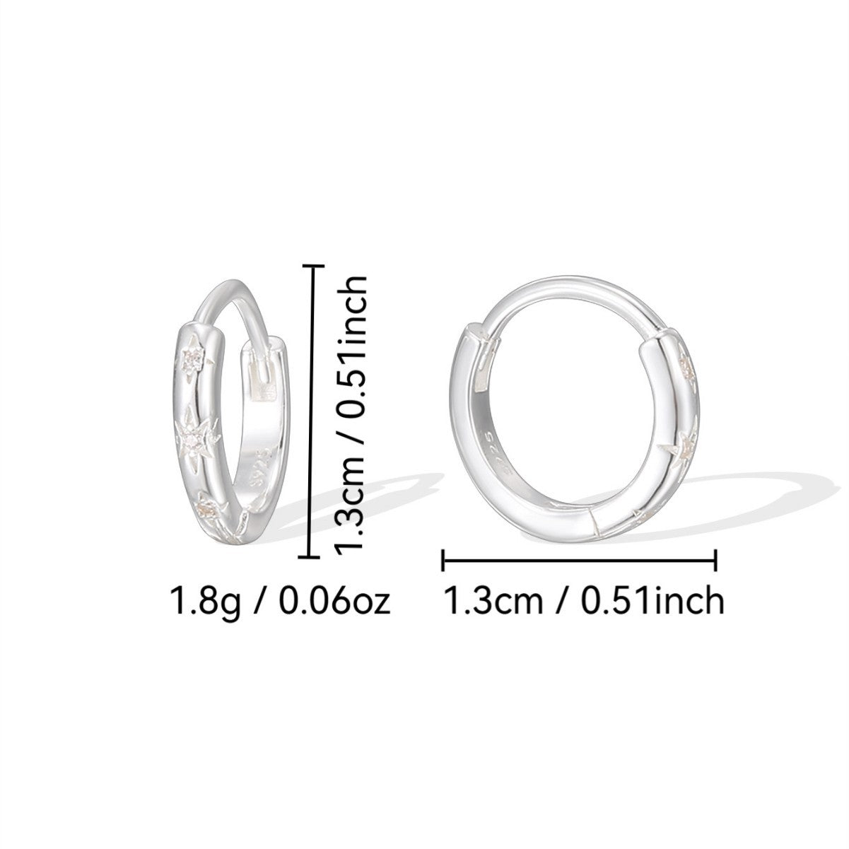 925 Sterling Silver Star Circle Zircon Earrings — side profile
