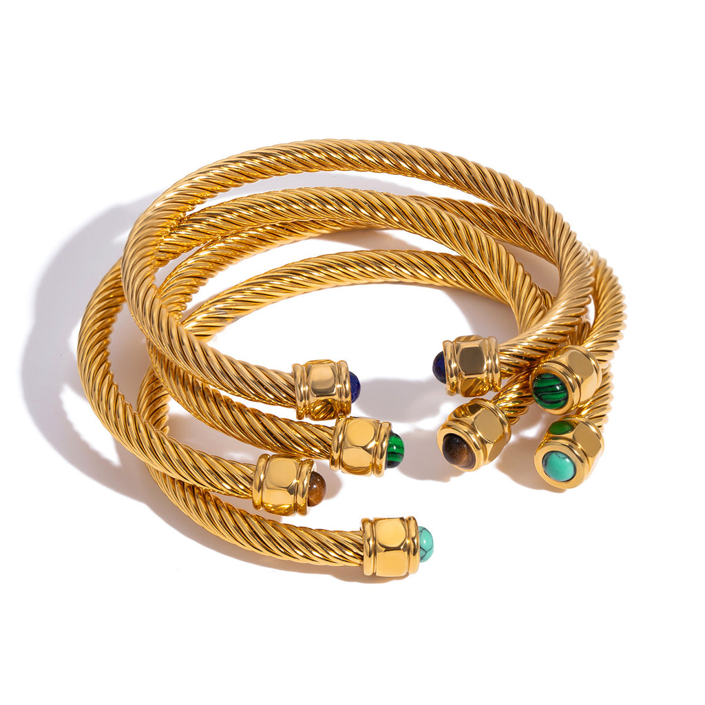 Gold-Tone Stainless Steel Cuff Bracelet with Stone Open Profile Detail with gold-tone stainless steel construction