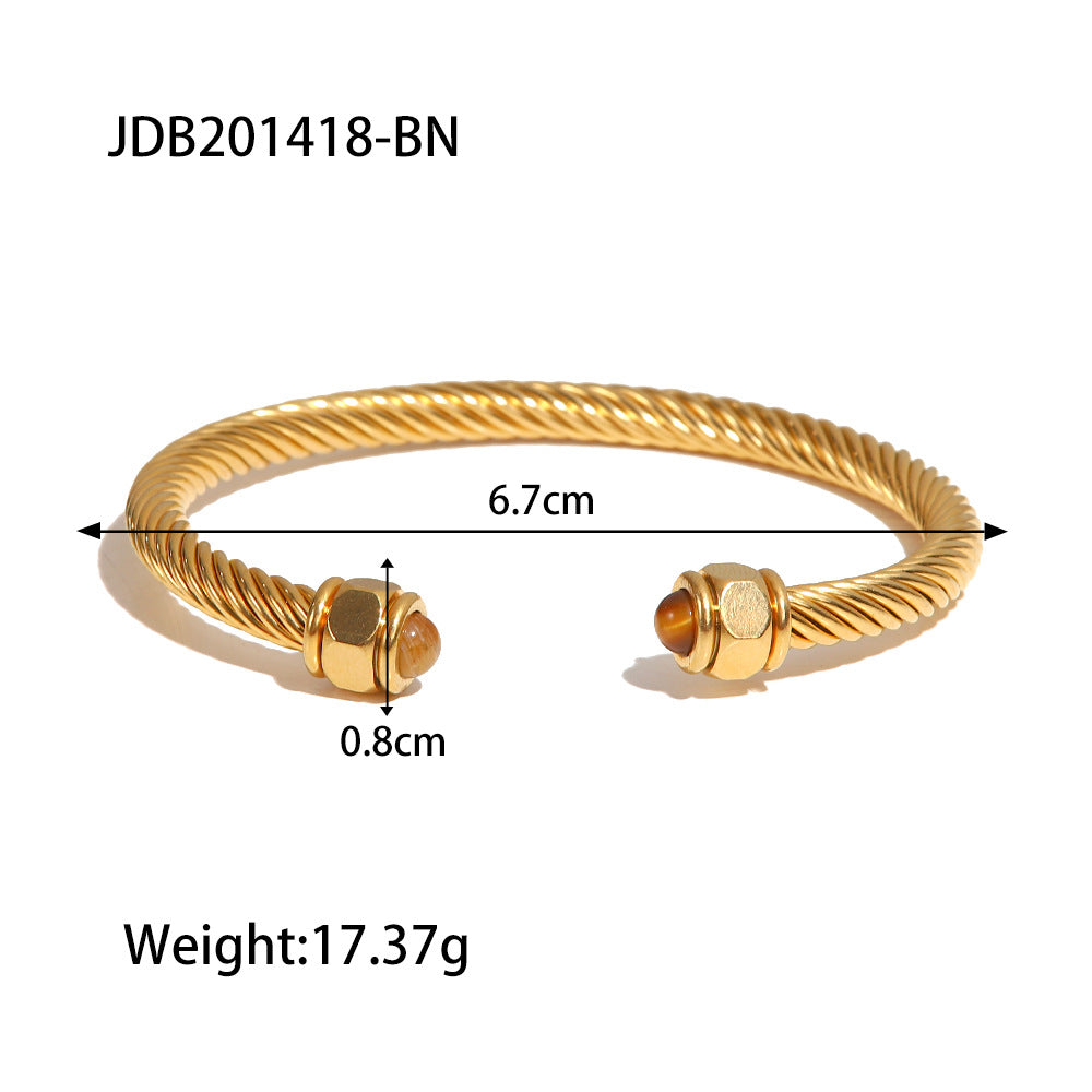 Gold-Tone Stainless Steel Cuff Bracelet with Stone Open Profile Detail with a adjustable design profile