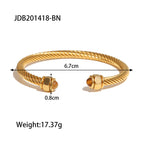 Gold-Tone Stainless Steel Cuff Bracelet with Stone Open Profile Detail with a adjustable design profile