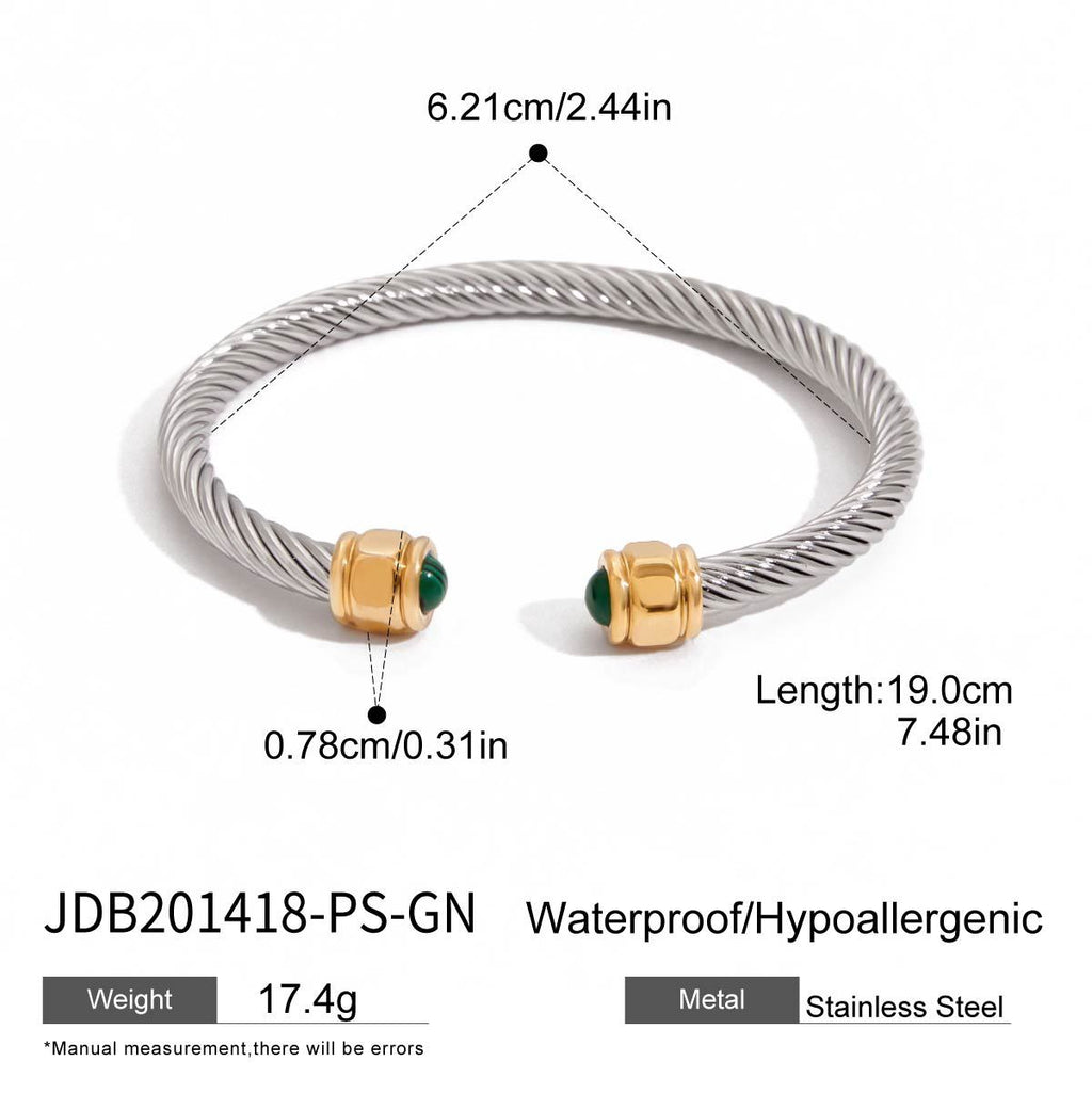 Gold-Tone Stainless Steel Cuff Bracelet with Stone Open Profile Detail with stone and adjustable details