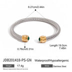 Gold-Tone Stainless Steel Cuff Bracelet with Stone Open Profile Detail with stone and adjustable details