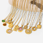 18K Gold-Tone Stainless Steel Cubic Zirconia Vintage Pendant Necklace with gold-tone stainless steel construction