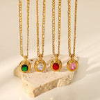 18K Gold-Tone Stainless Steel Cubic Zirconia Vintage Pendant Necklace styled for independent jewelry boutiques