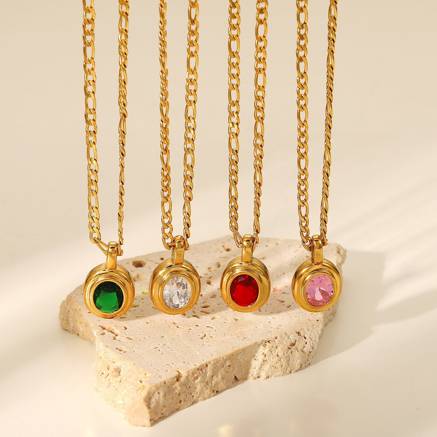 18K Gold-Tone Stainless Steel Cubic Zirconia Vintage Pendant Necklace styled for independent jewelry boutiques